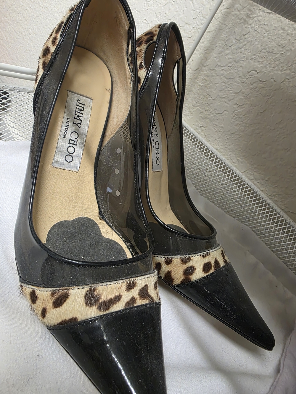 Jimmy Choo Black Patent Pumps with Leopard Accent
